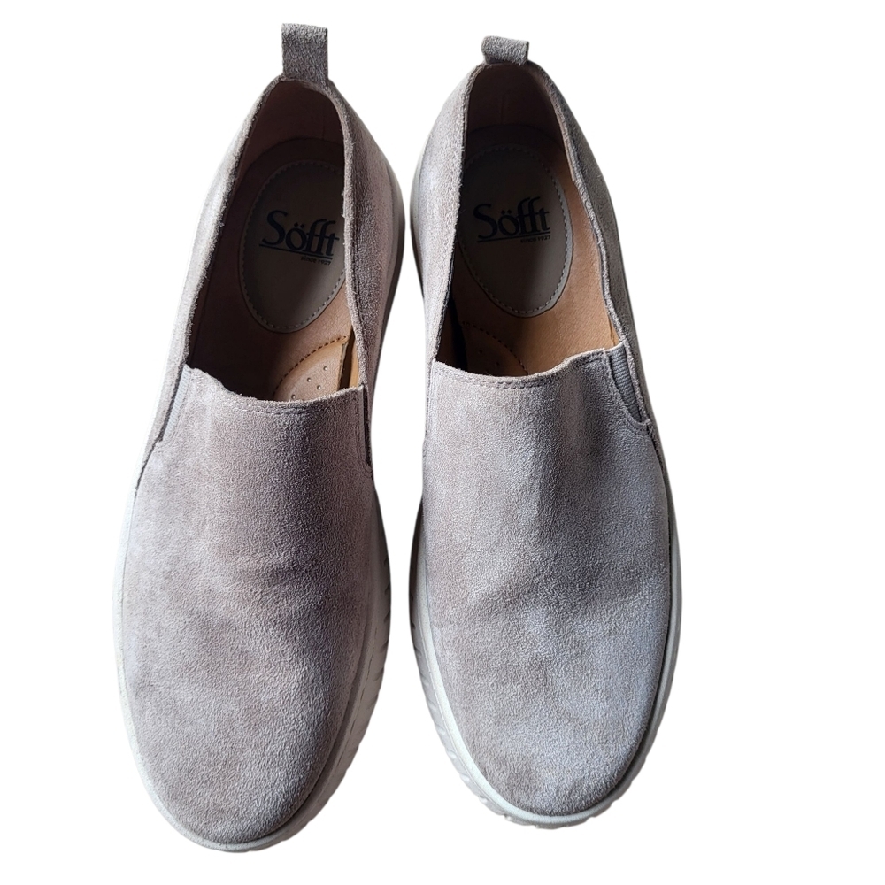 Sofft Women's Potina Slip on Sneaker Size 9.5 Suede Leather Taupe Pre-owned - Picture 2 of 8